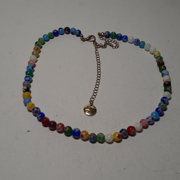 Necklace Signed Brielle Art Glass Multicolored Beaded Gold Tone Chain 17" Unique - Picture 16 of 16